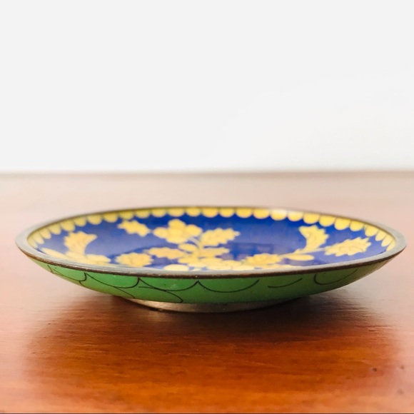 Vintage yellow blue & green floral cloisonné dish - Picture 1 of 8